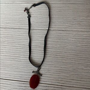 Sundance Red Pendant Necklace with Black Ribbon